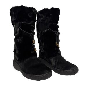 Oscar Apres Ski Fur Lined Winter Holiday Chic Tall Snow Cozy Boots Black 36 or 6